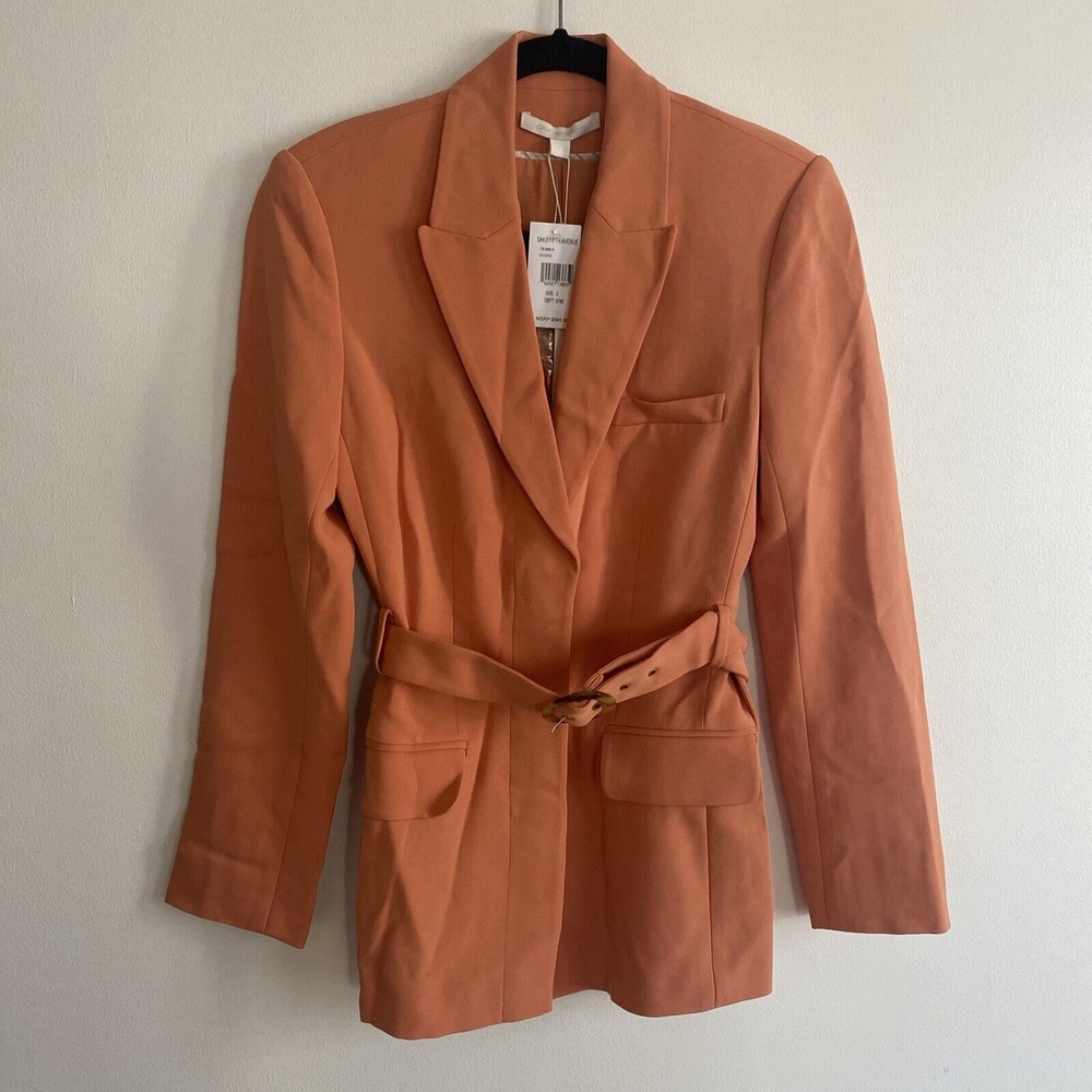 $545 Jonathan Simkhai Women's Single-breasted Belted Blazer Size 2 In Sedona NWT